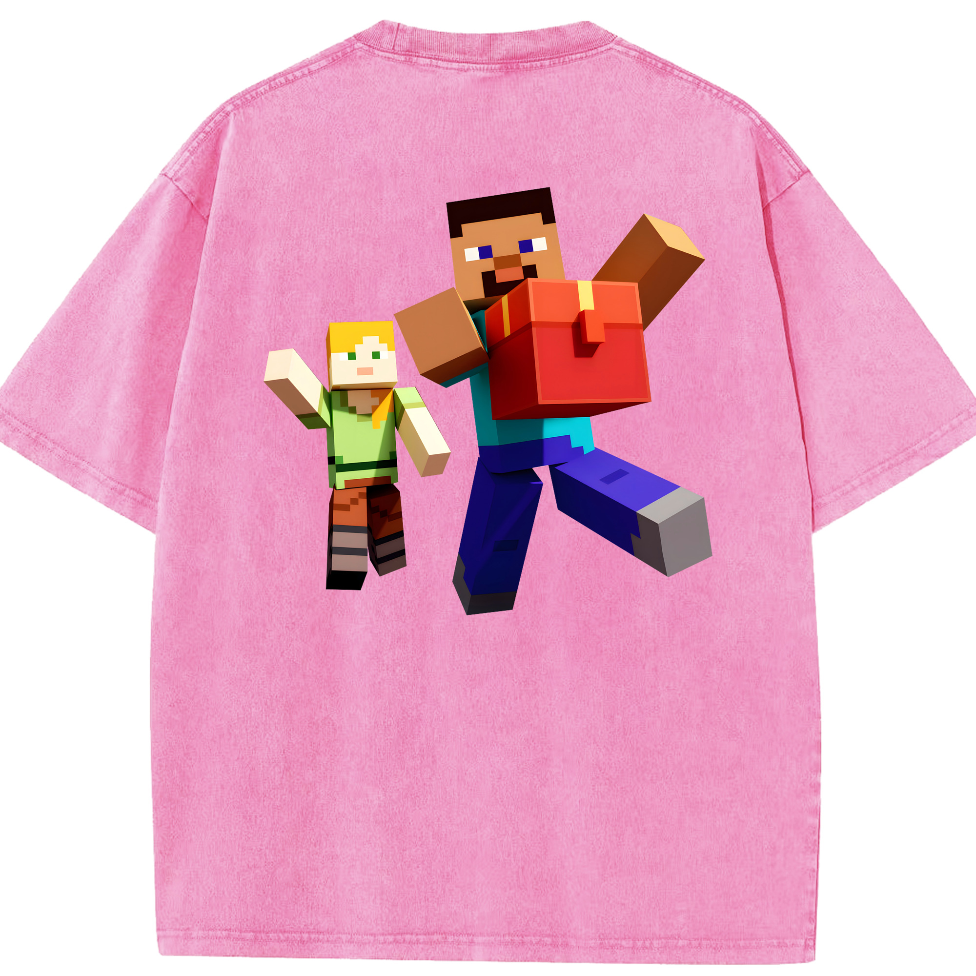 （画像用） マインクラフト ブロックの世界 Minecraft MC Block world 綿100% ヴィンテージ風 半袖Tシャツ（背面プリント）